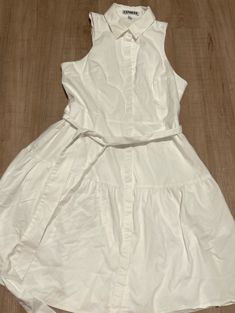 Express White Sleeveless Button-Front Tie-Waist Dress